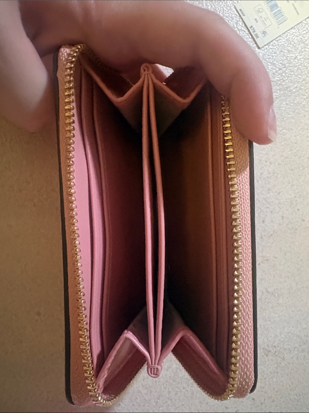 Michael Kors Rose Pink Pebbled Leather Zip Card Wallet with Gold Logo - Picture 3 of 4